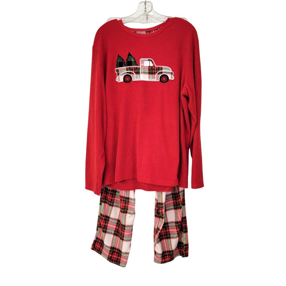 Eddie Bauer Men's and Women's Christmas Plaid Pajama Set With Red Truck Graphic - Picture 2 of 5